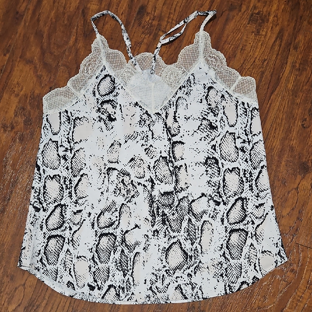 Sexy Snake Print Lace Trim Cami Top